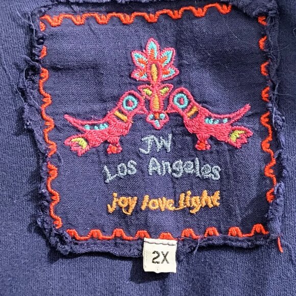 JOHNNY WAS Blue Embroidered Long Cotton Boho Maxi Dress - Women's Plus Size 2X - Picture 5 of 6